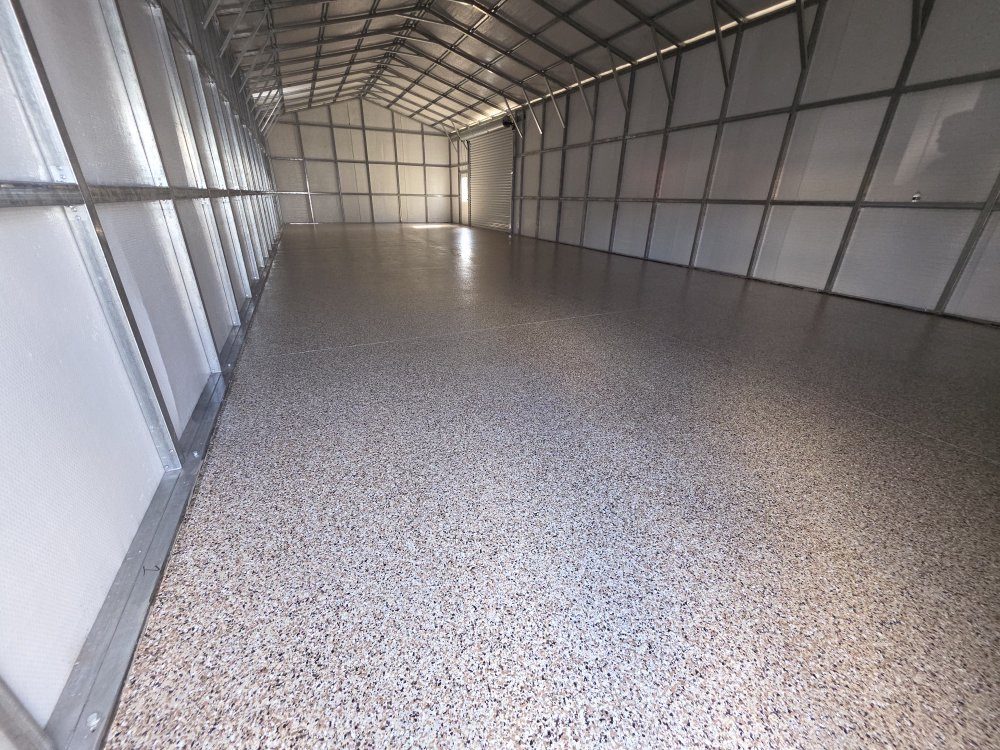 Flake epoxy in a metal building