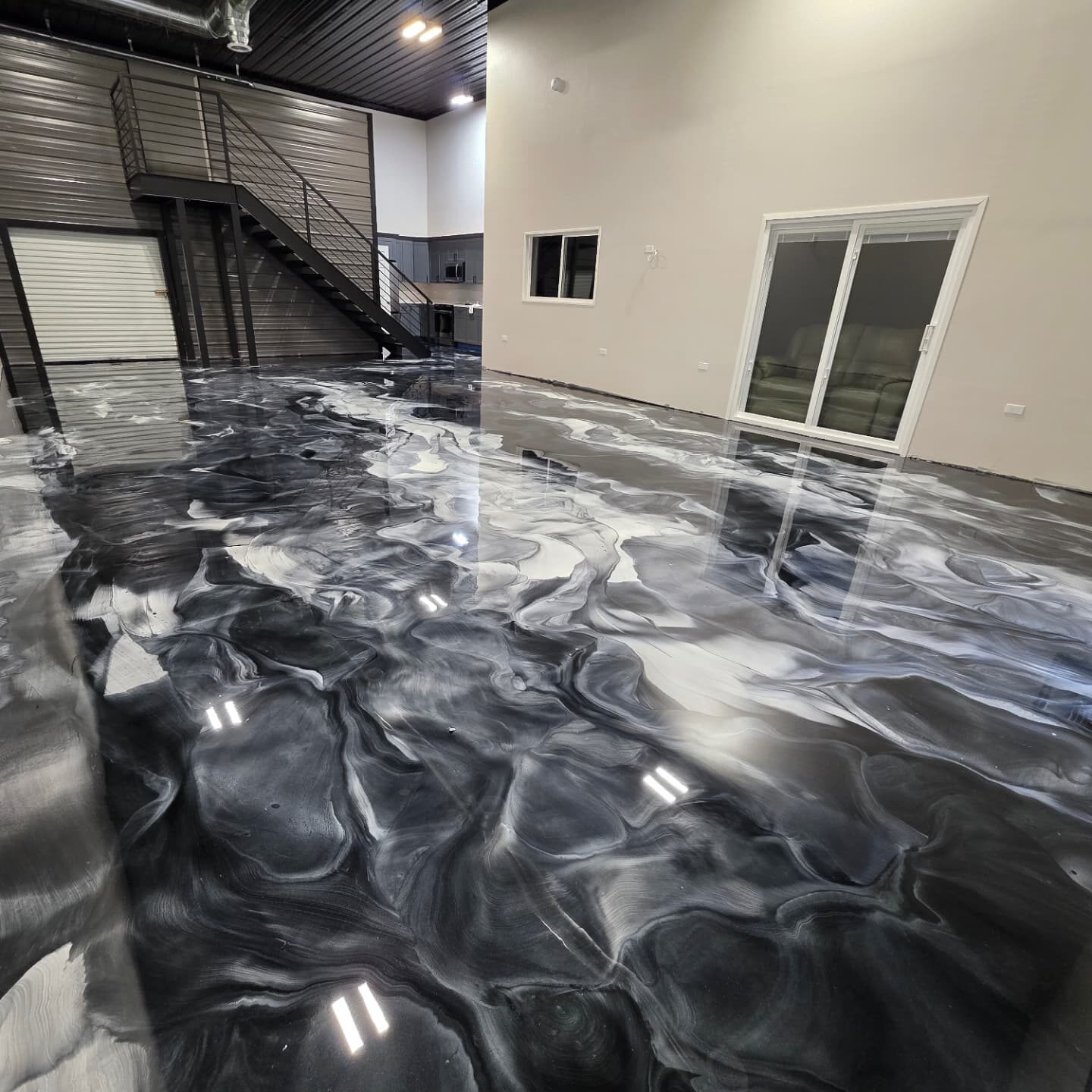 Black and white metallic floor