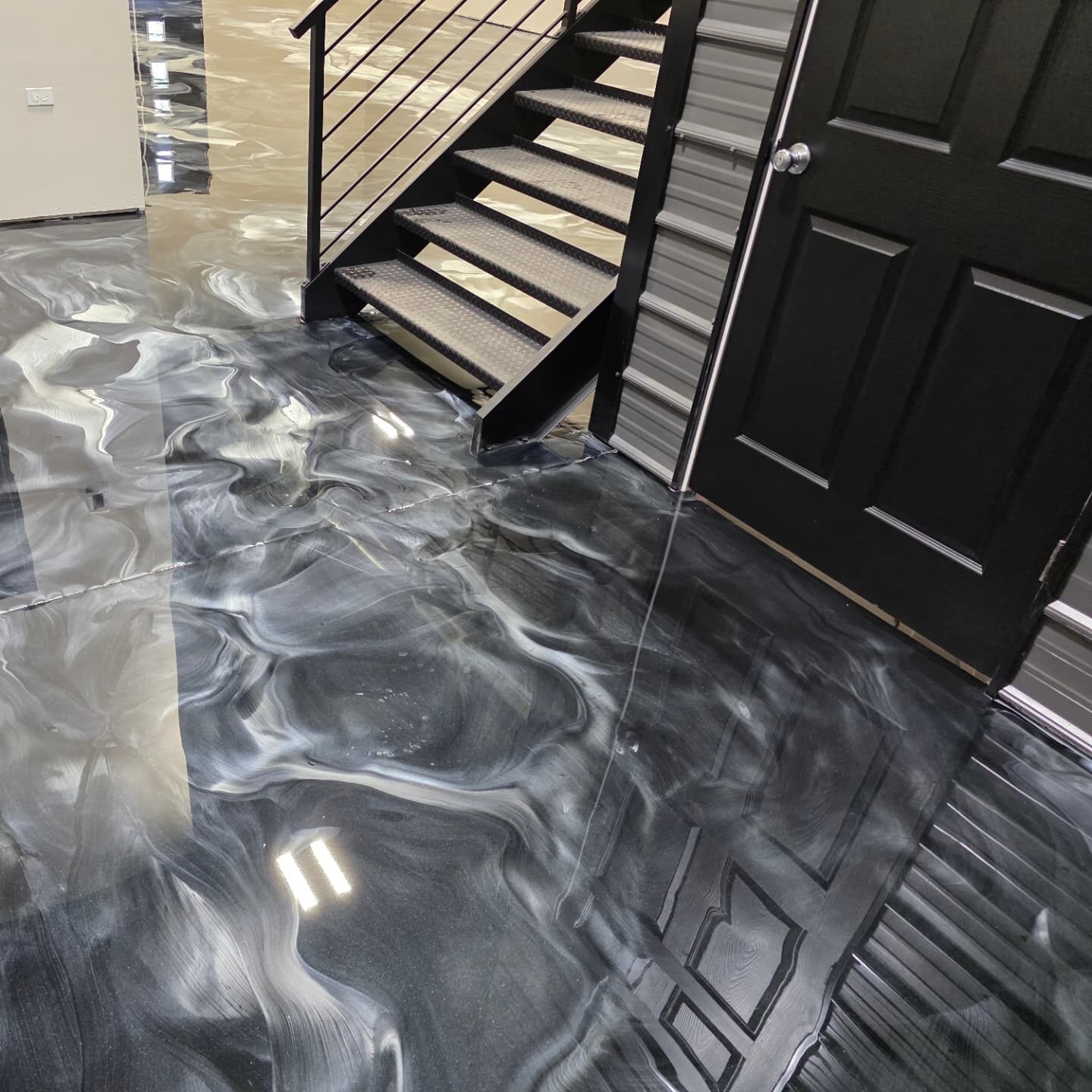 Black and white metallic floor