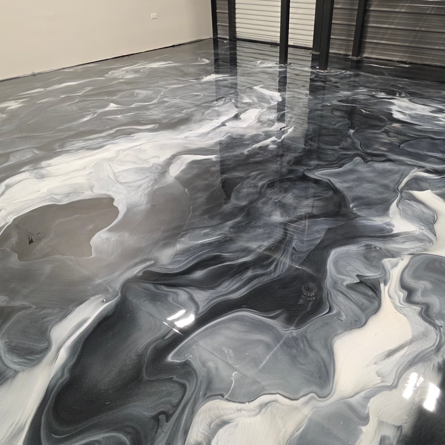 Black and white metallic floor