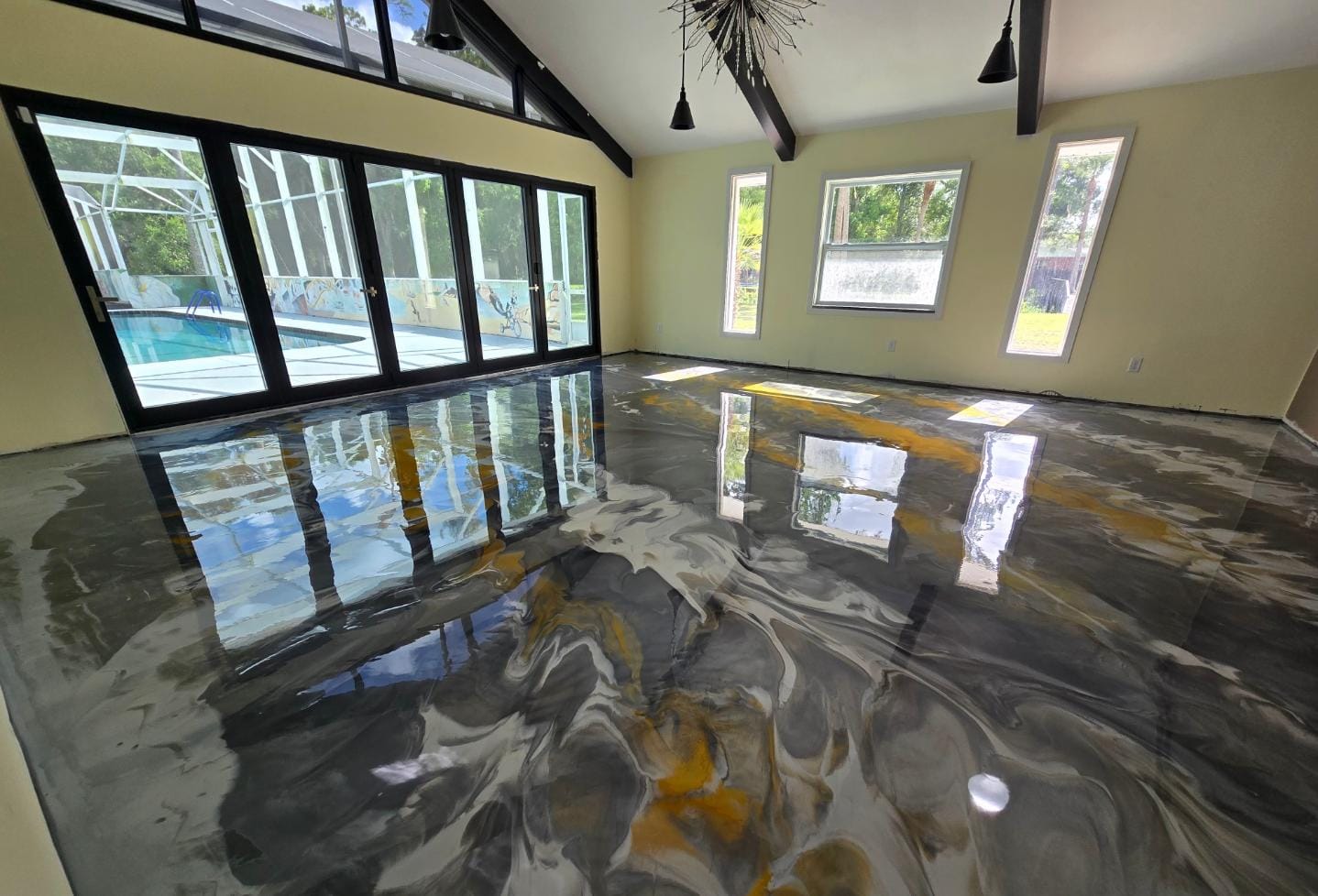 Green and gold metallic epoxy floor