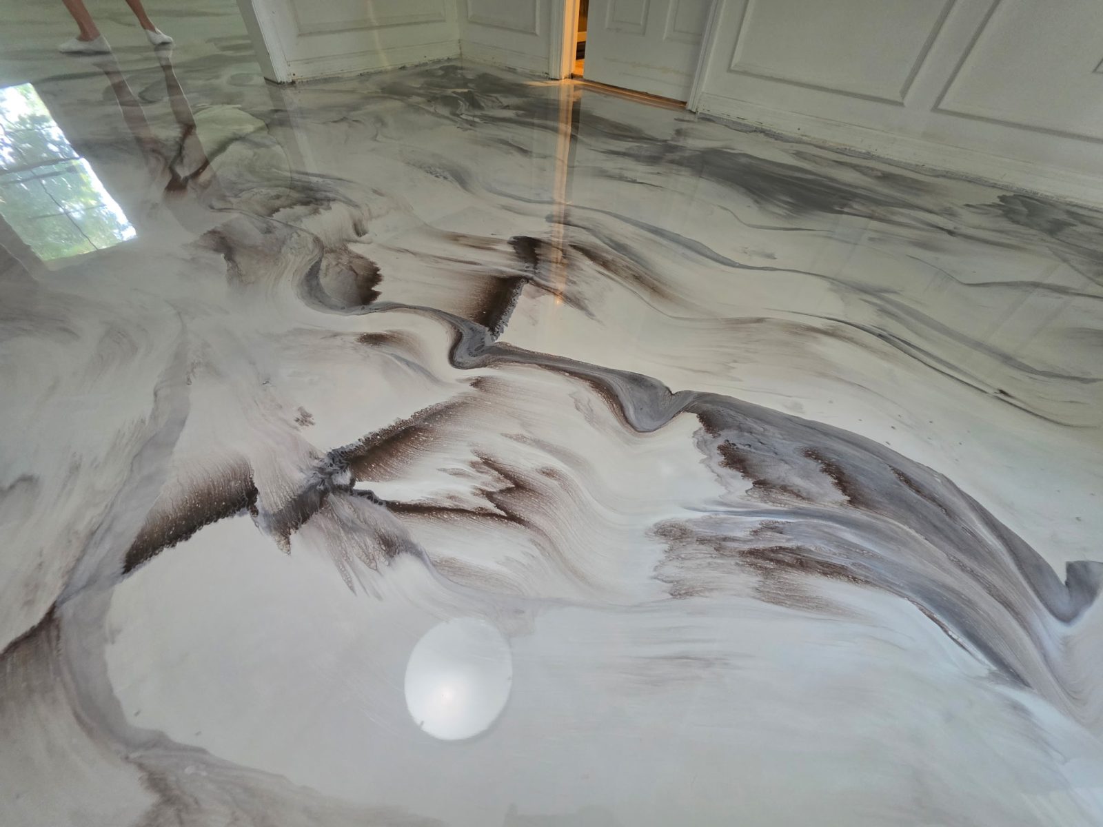 White marble metallic epoxy floor